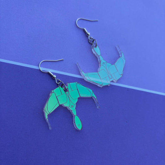 Cloaked Bird of Prey Klingon Ship Iridescent Acrylic Earrings