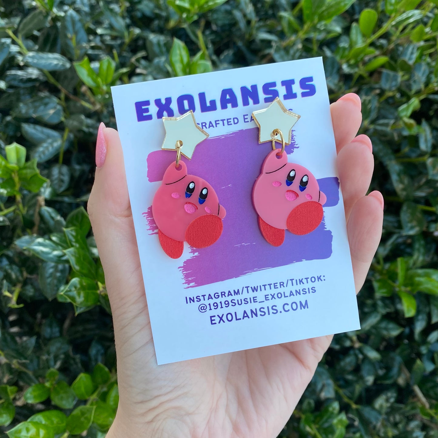 Kirby with Star Acrylic Earrings