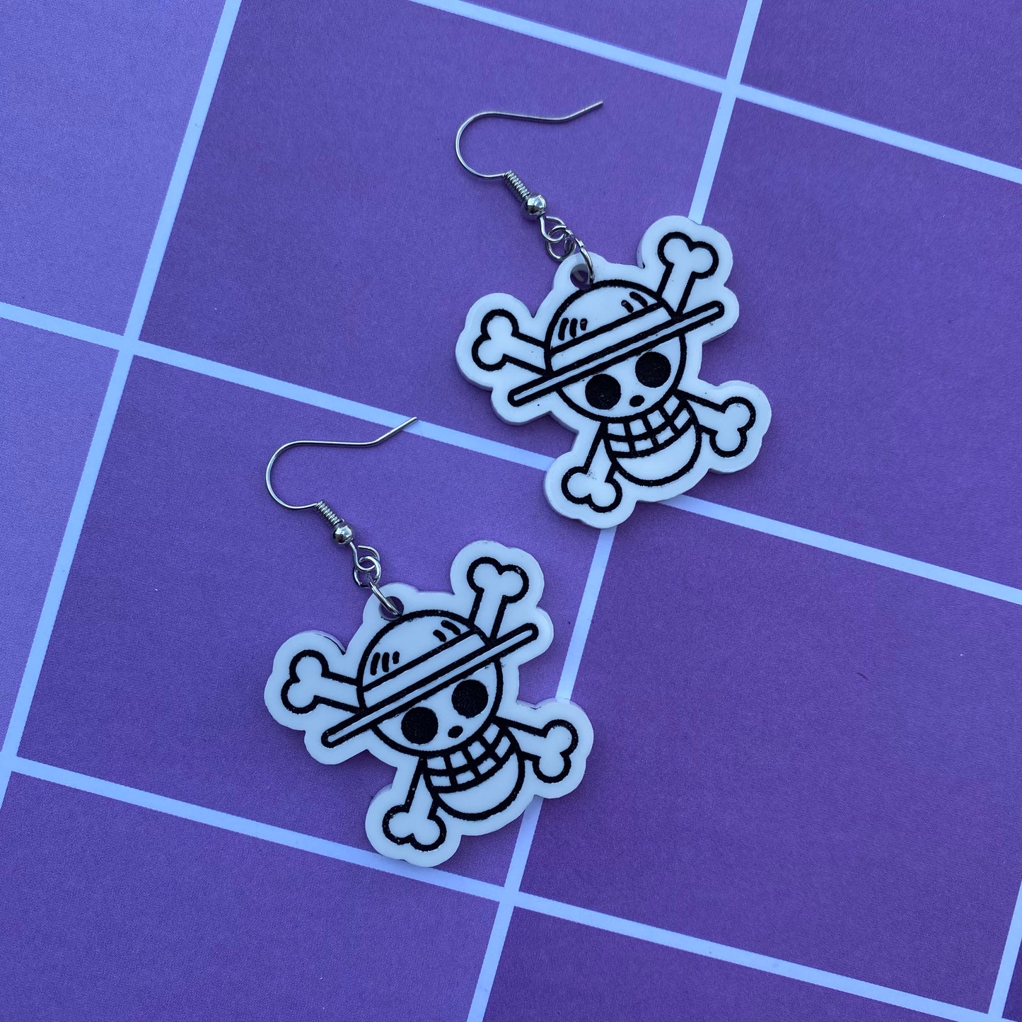 Straw Hat Skull and Bones Acrylic Earrings