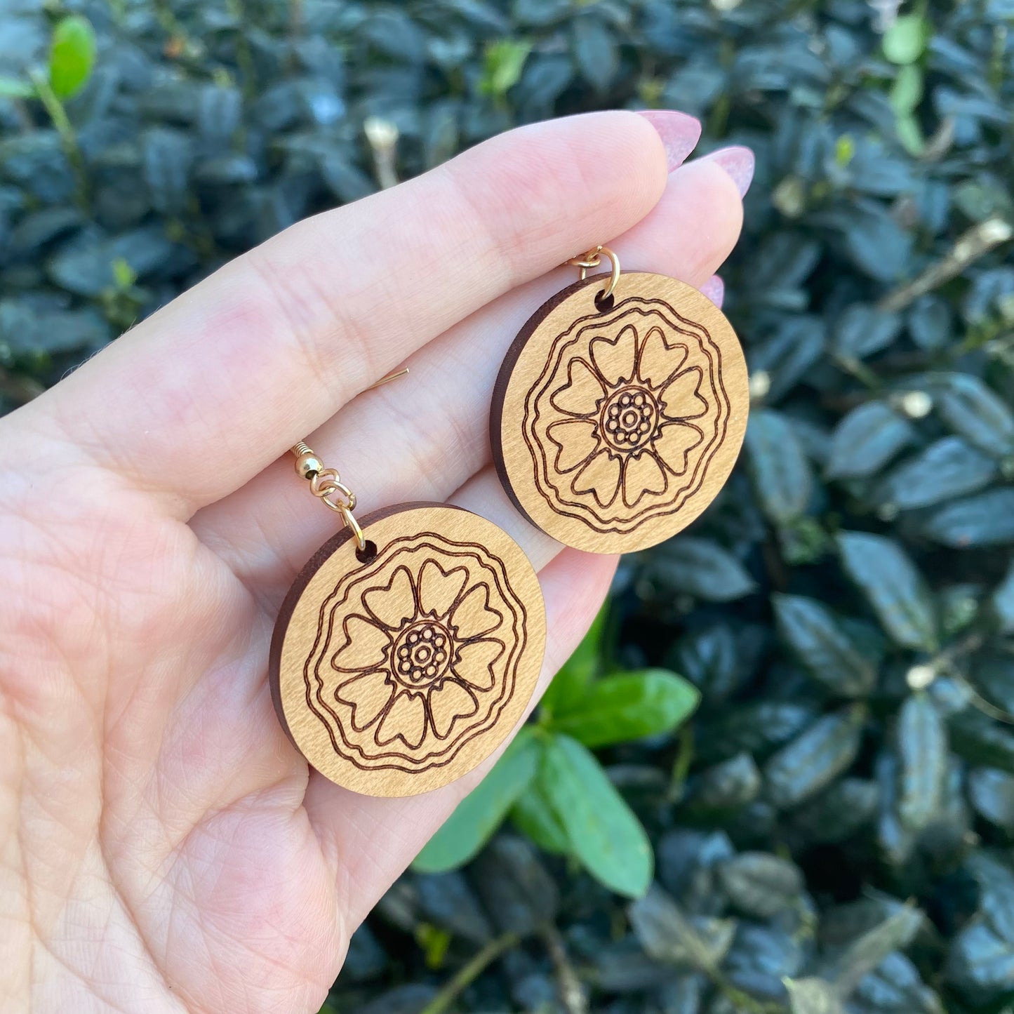 White Lotus Tile Wood Earrings