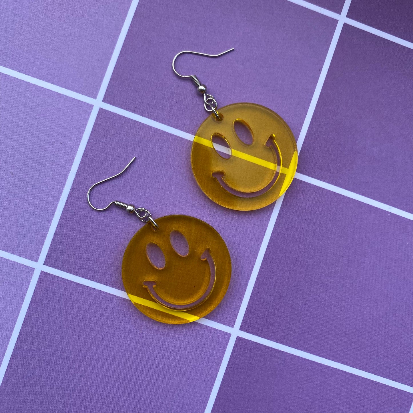 Neon Smiley Face Acrylic Earrings