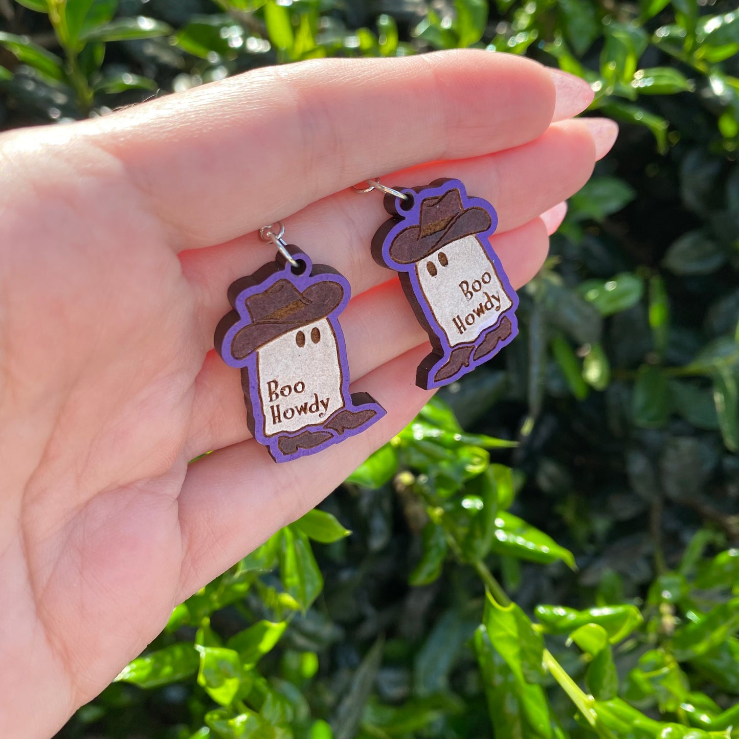 Boo Howdy~ Cowboy Ghost Wood Earrings