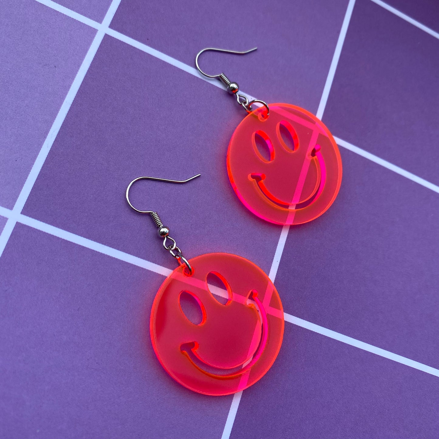 Neon Smiley Face Acrylic Earrings