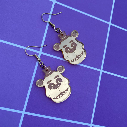 Golden Freddy Mirror Acrylic Earrings