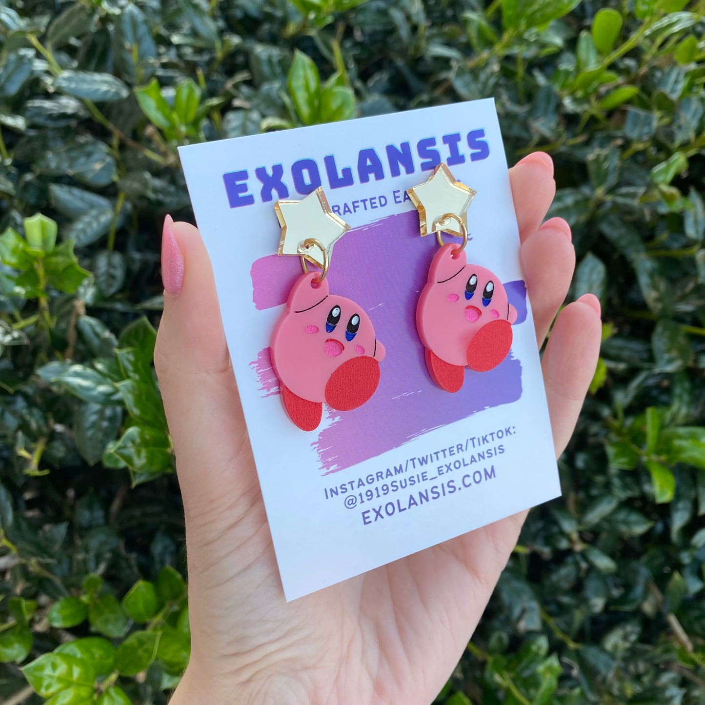 Kirby with Star Acrylic Earrings