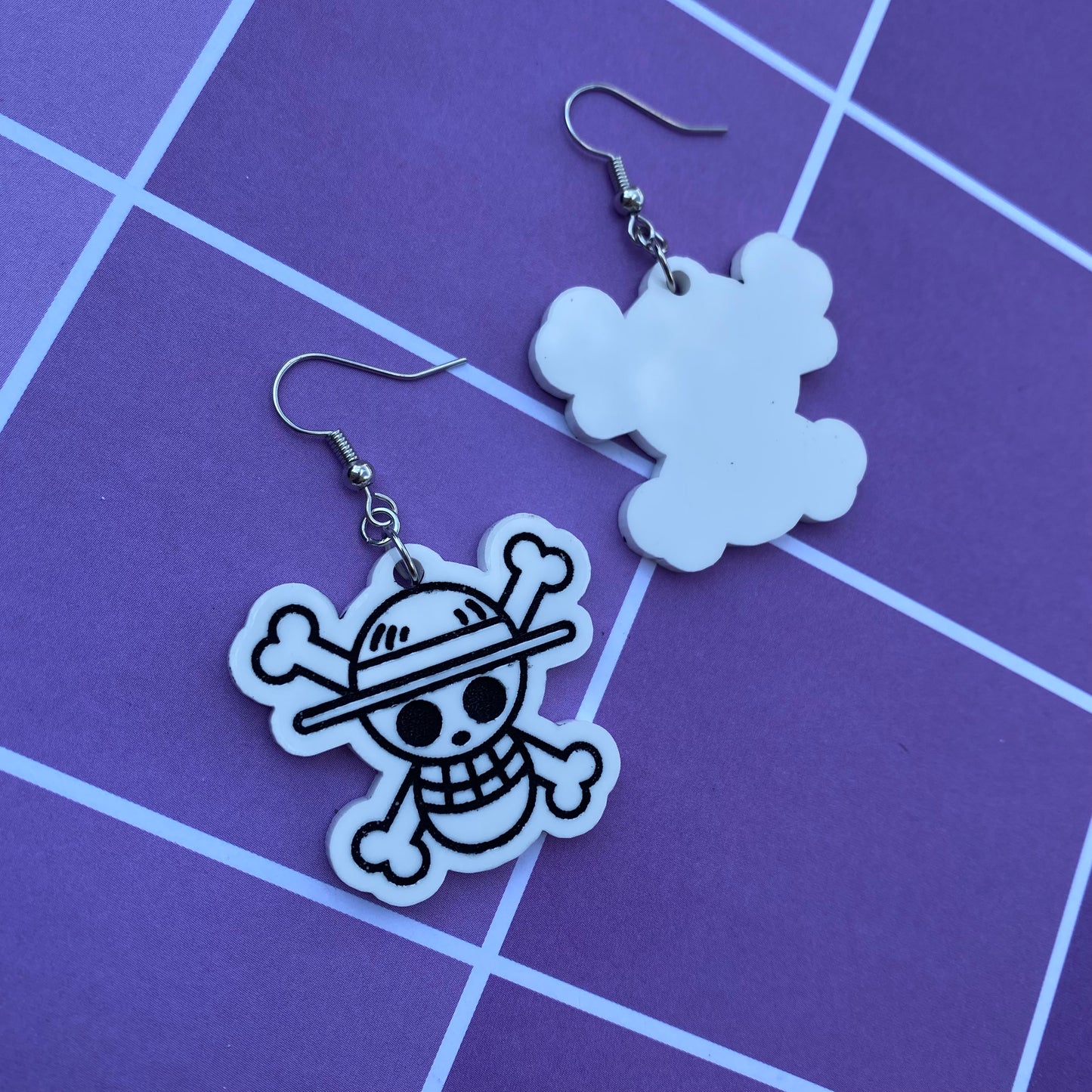 Straw Hat Skull and Bones Acrylic Earrings