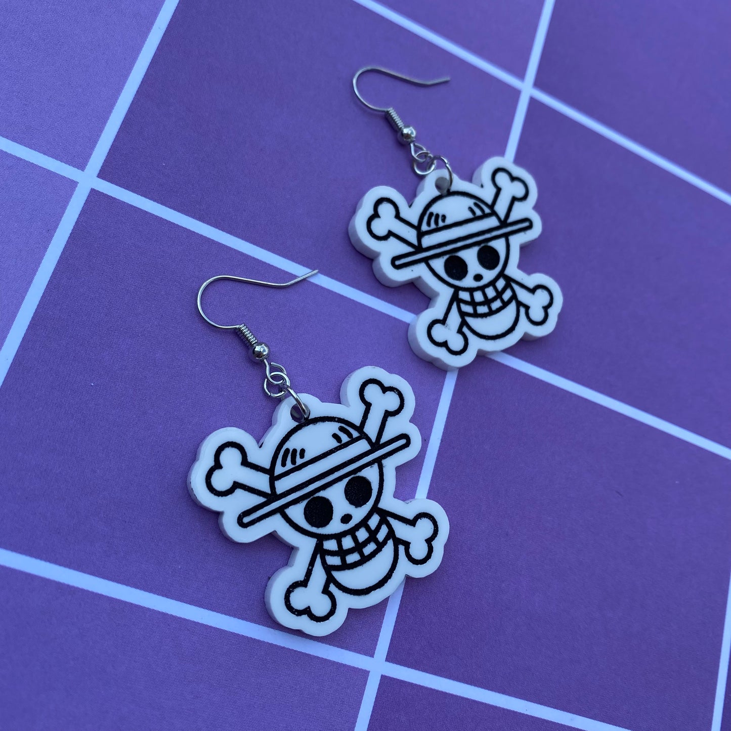 Straw Hat Skull and Bones Acrylic Earrings