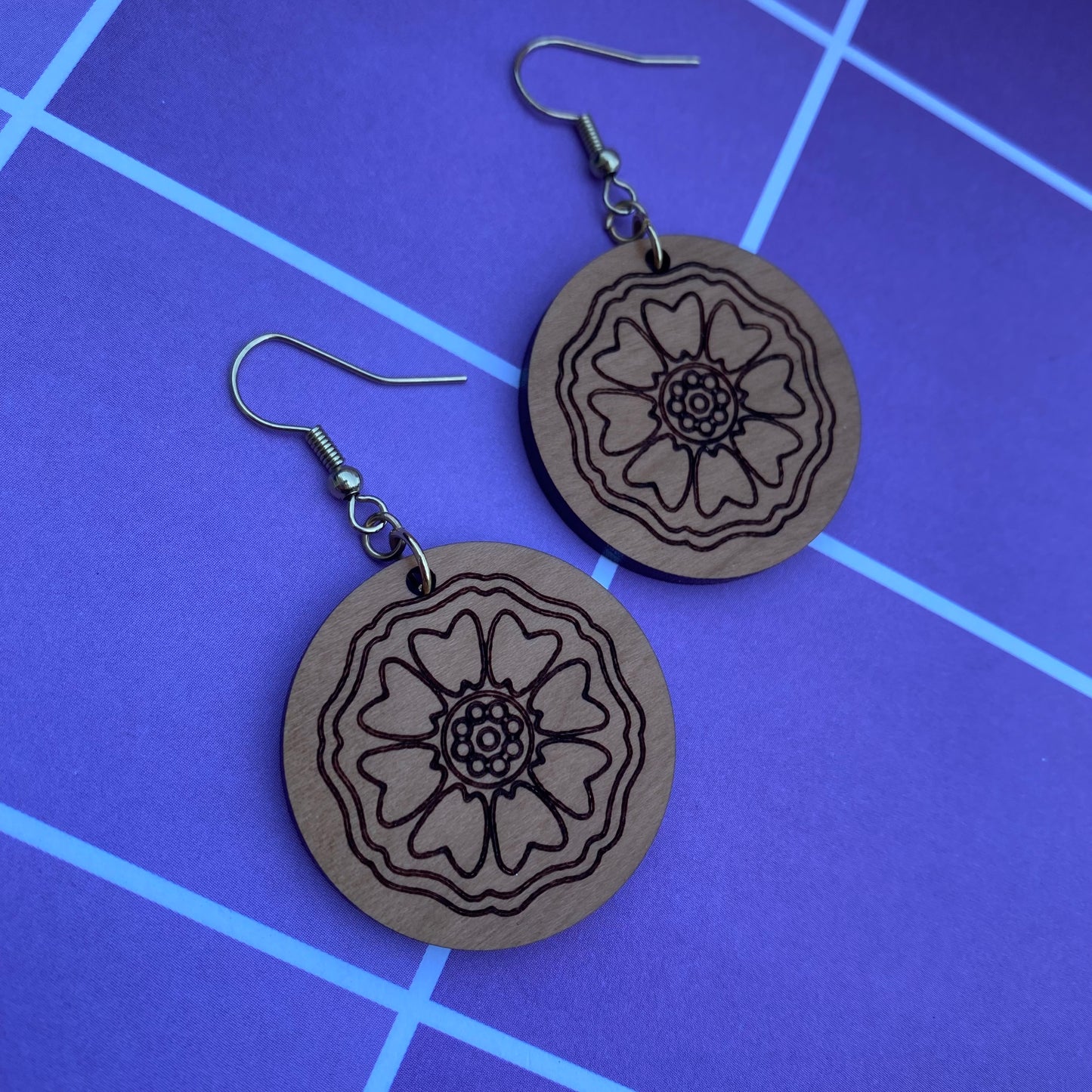 White Lotus Tile Wood Earrings