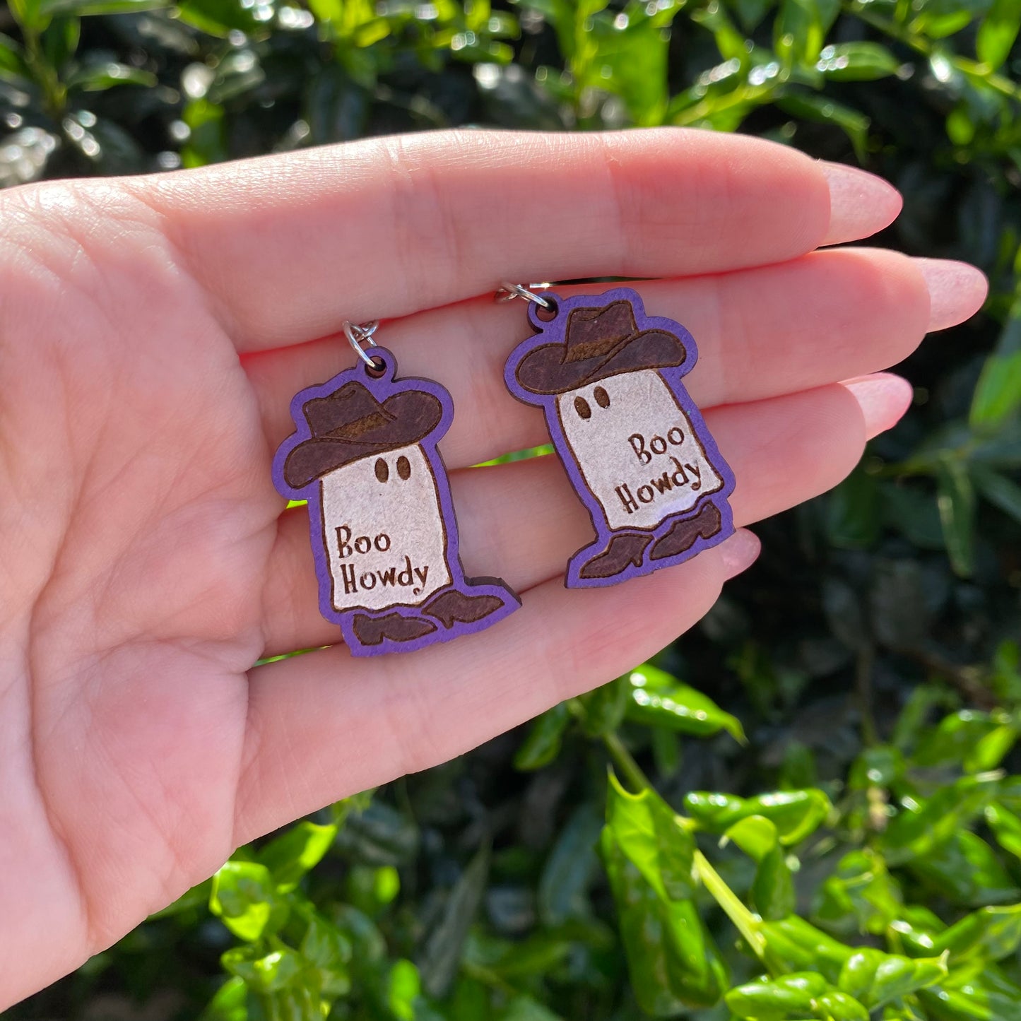 Boo Howdy~ Cowboy Ghost Wood Earrings