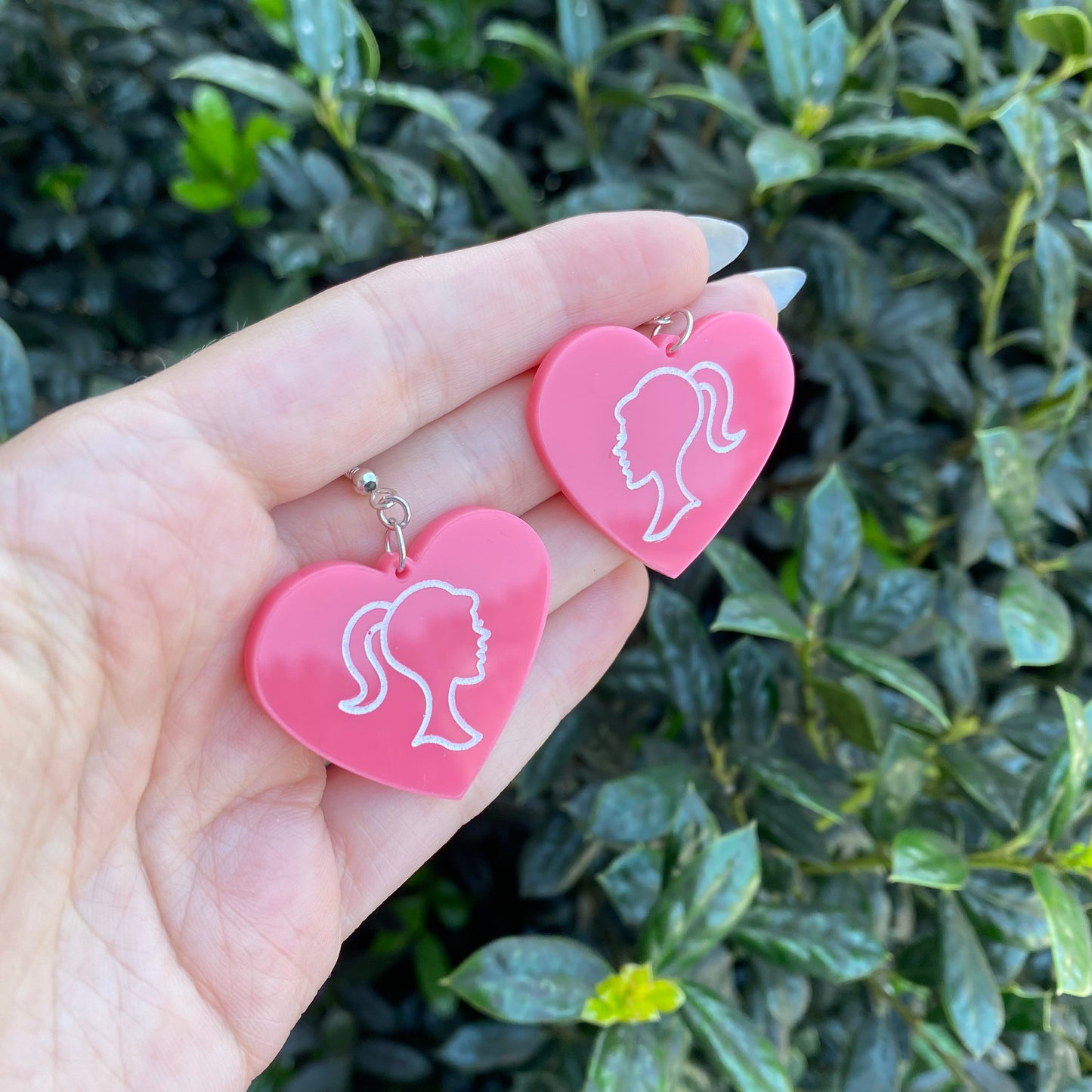 Barbie Pink Heart Acrylic Earrings