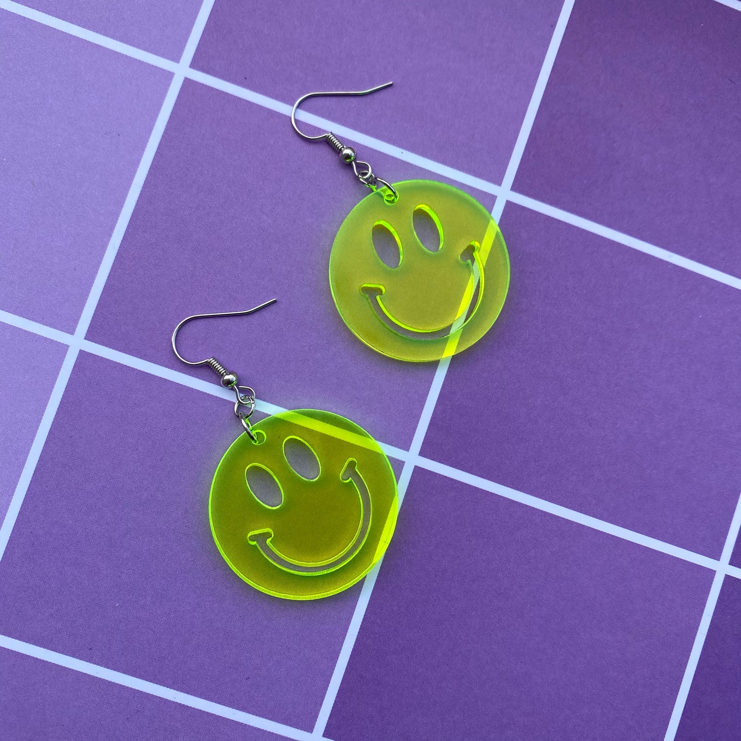 Neon Smiley Face Acrylic Earrings