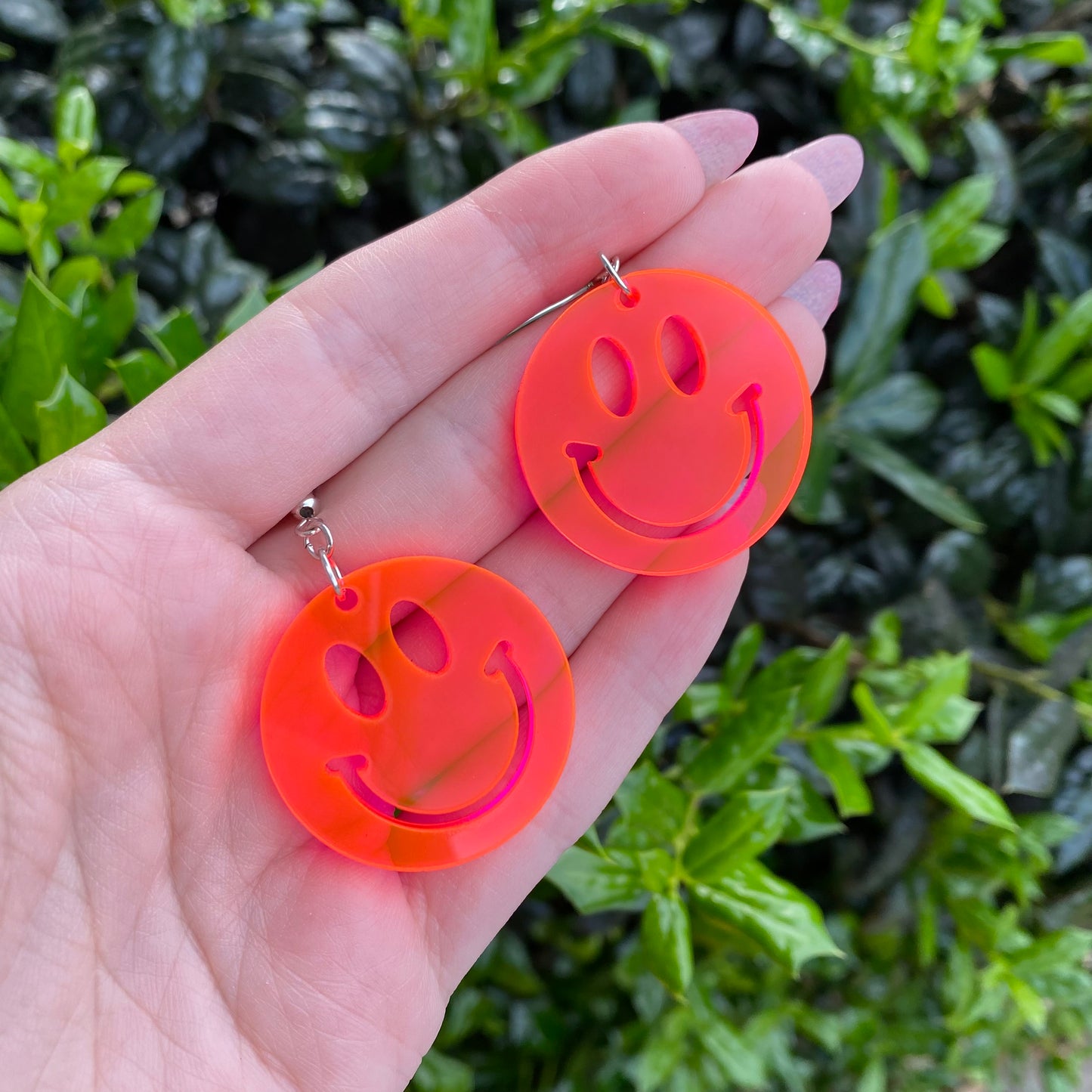 Neon Smiley Face Acrylic Earrings