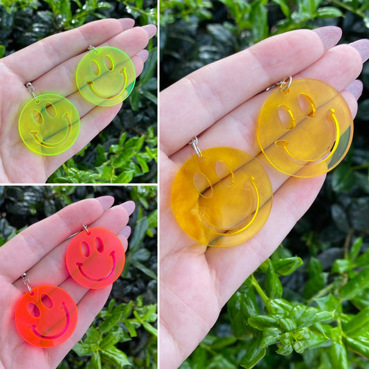 Neon Smiley Face Acrylic Earrings