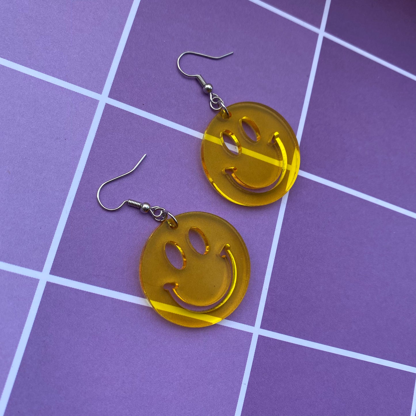 Neon Smiley Face Acrylic Earrings