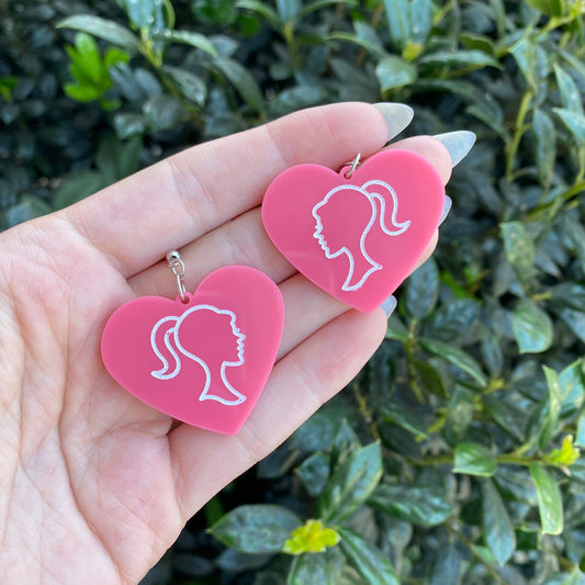 Barbie Pink Heart Acrylic Earrings