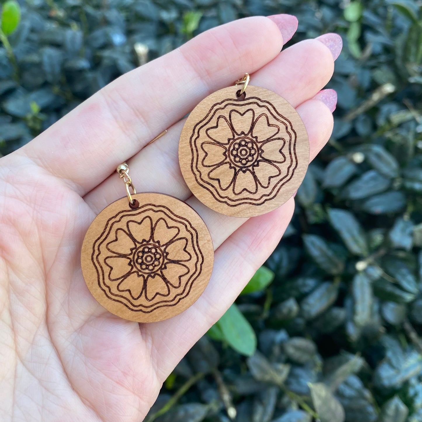 White Lotus Tile Wood Earrings