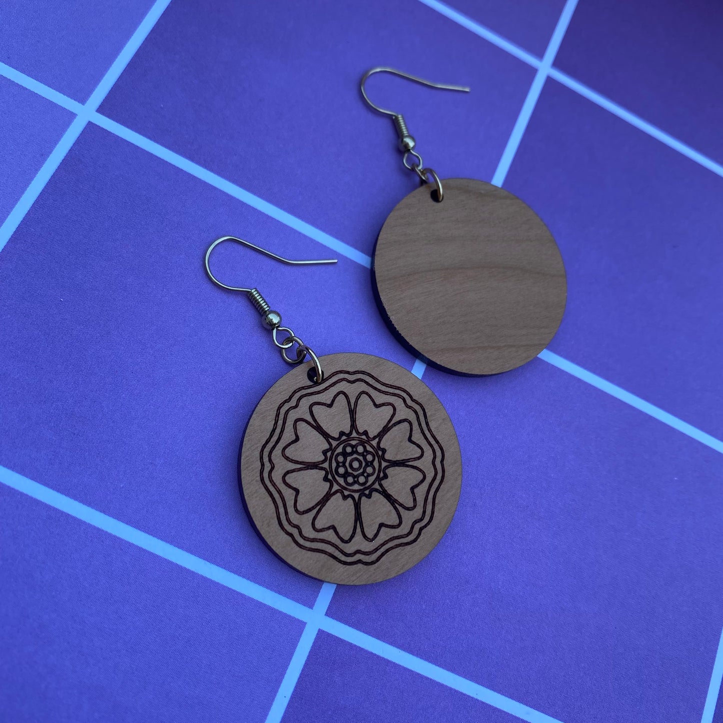 White Lotus Tile Wood Earrings
