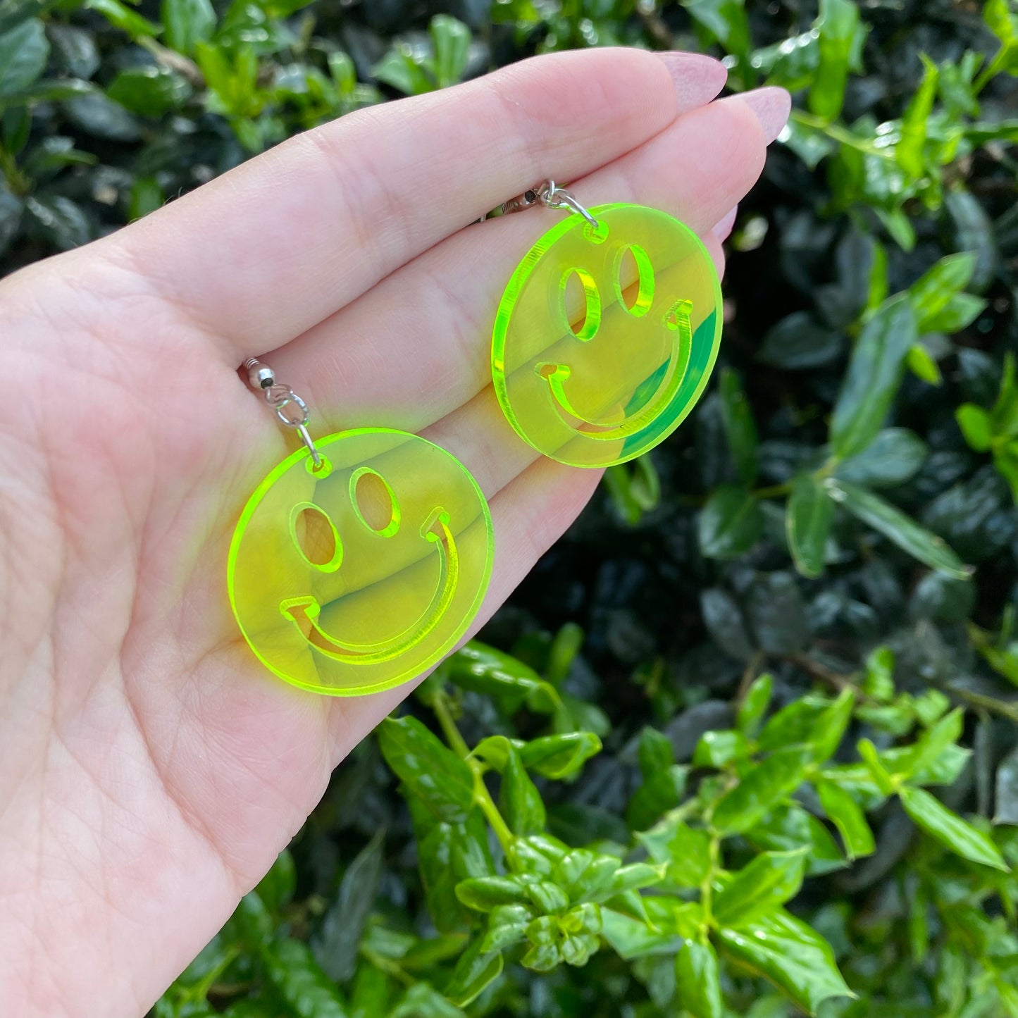Neon Smiley Face Acrylic Earrings