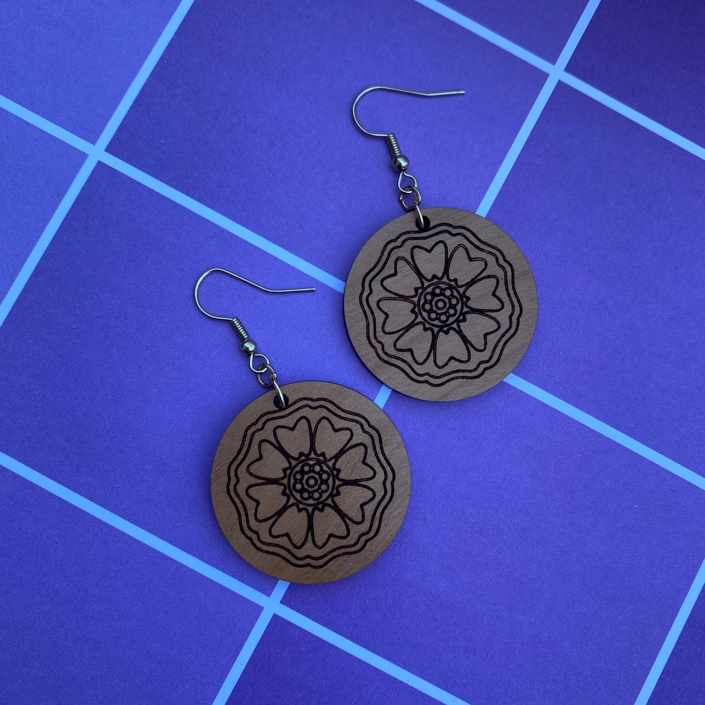 White Lotus Tile Wood Earrings