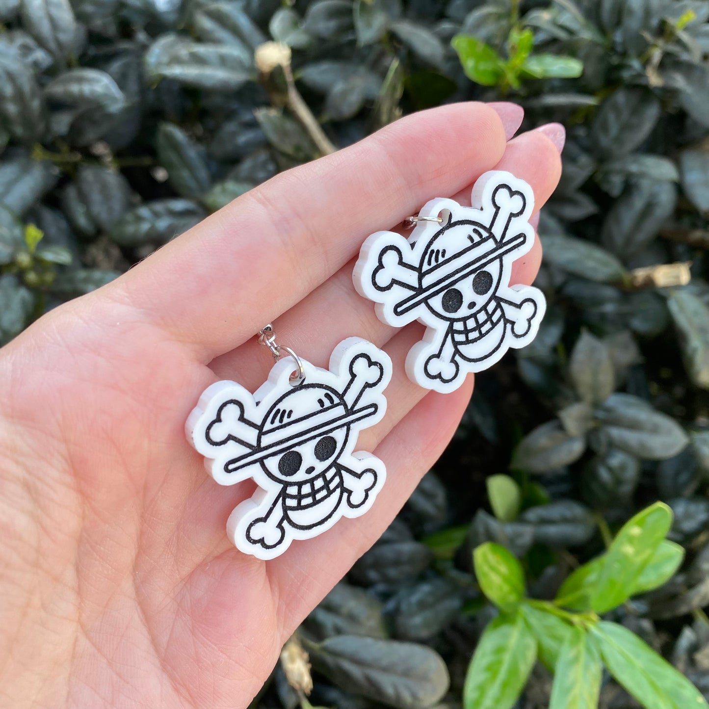 Straw Hat Skull and Bones Acrylic Earrings