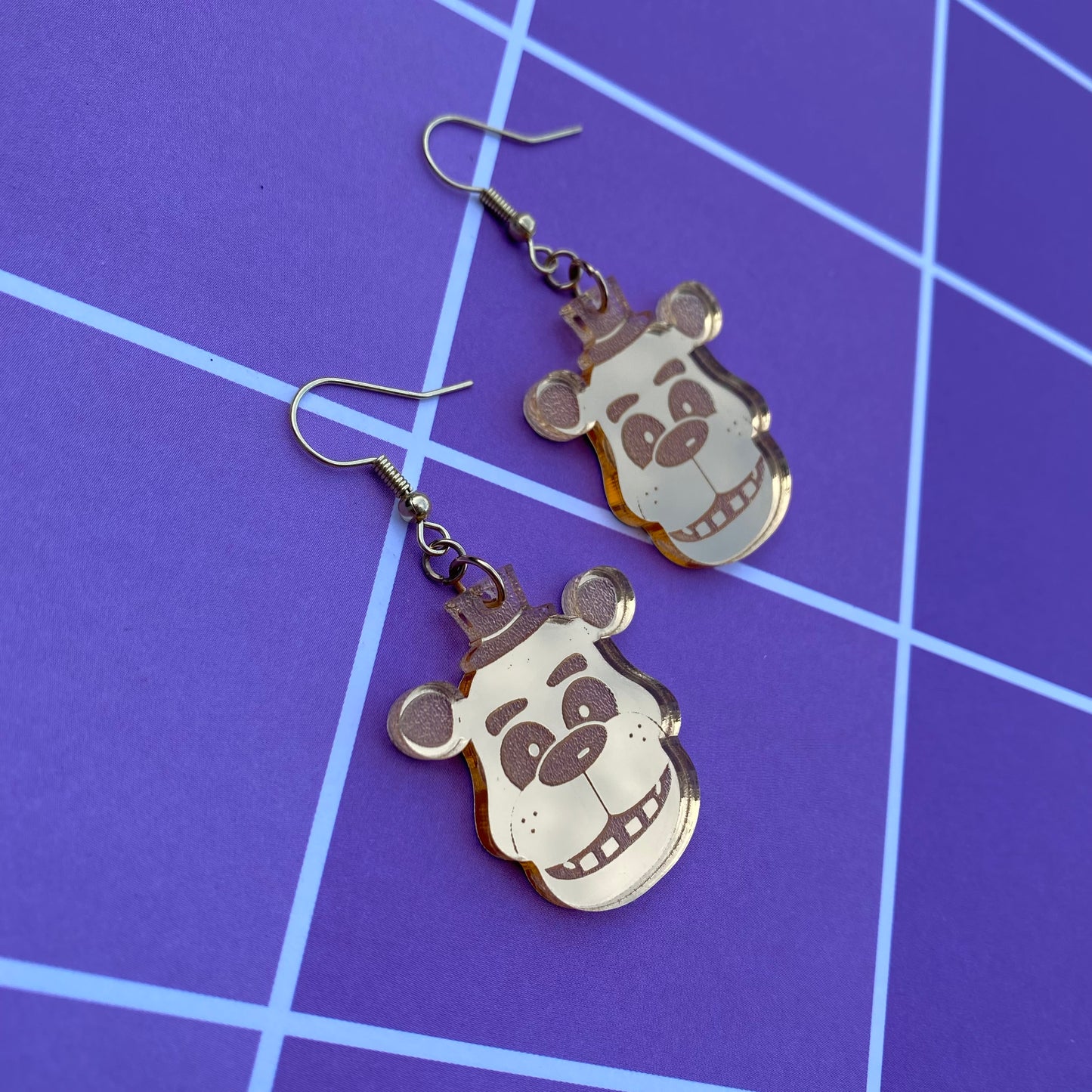 Golden Freddy Mirror Acrylic Earrings