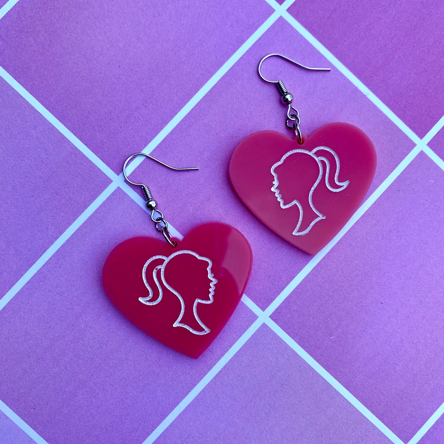 Barbie Pink Heart Acrylic Earrings