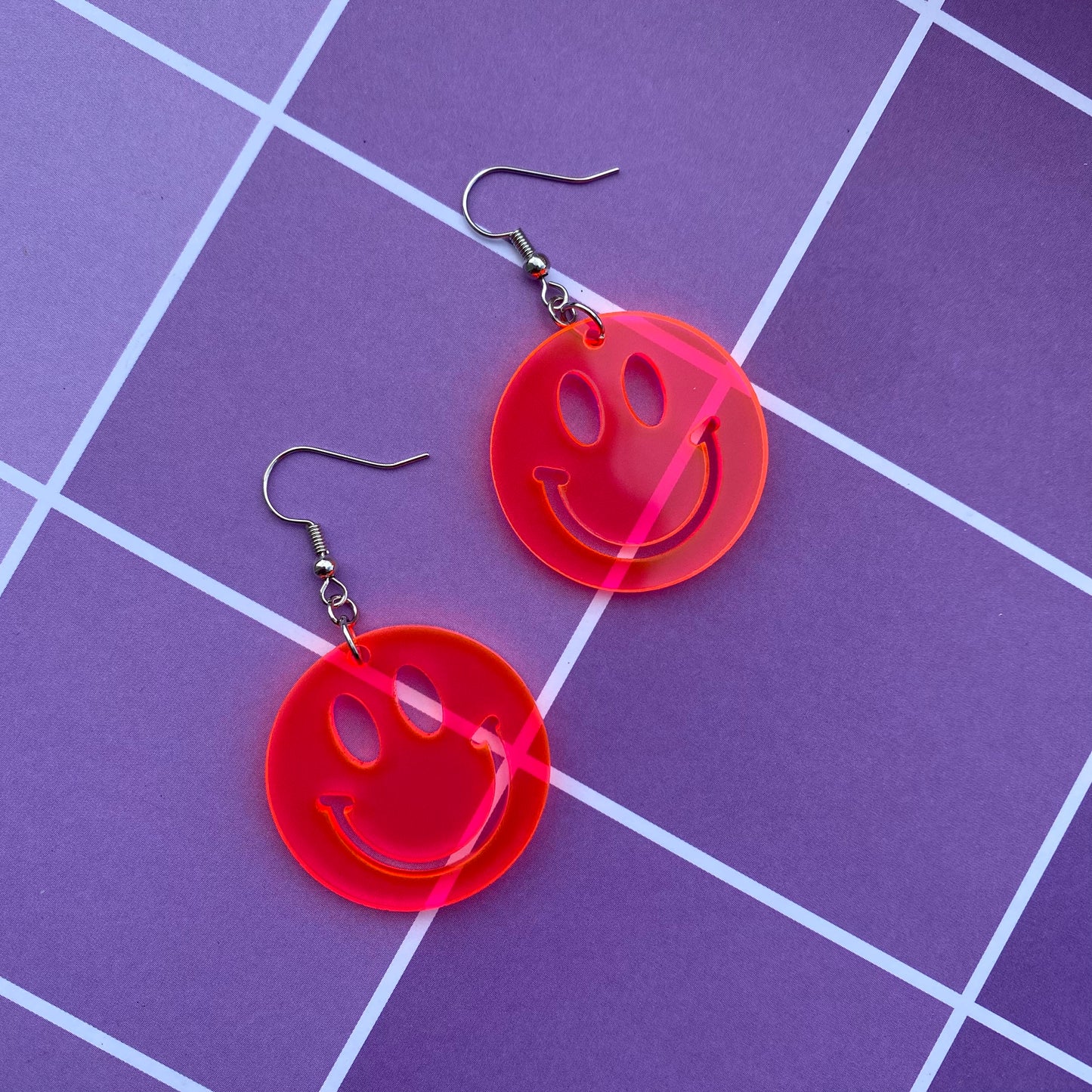 Neon Smiley Face Acrylic Earrings