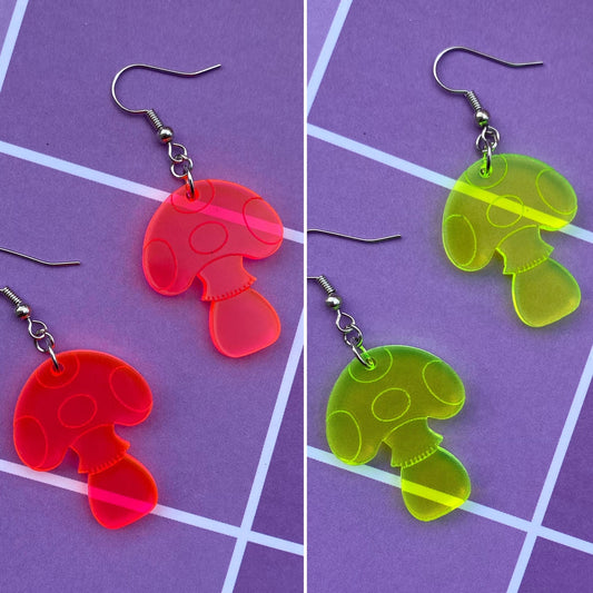 Neon Mushroom Acrylic Earrings