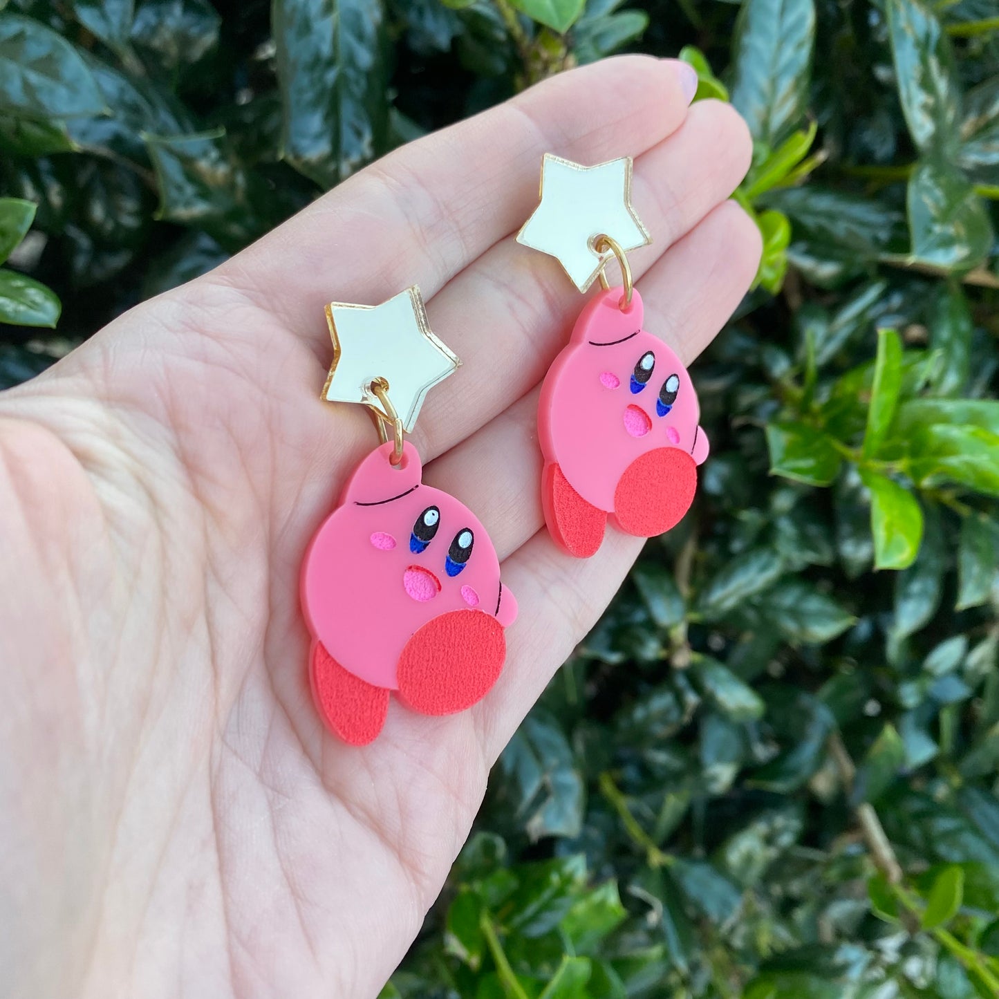 Kirby with Star Acrylic Earrings