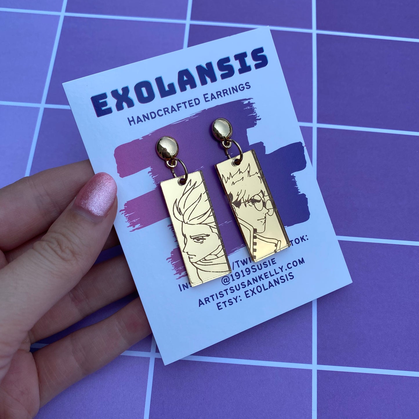 TriStamp Vash/Knives Gold Mirror Earrings