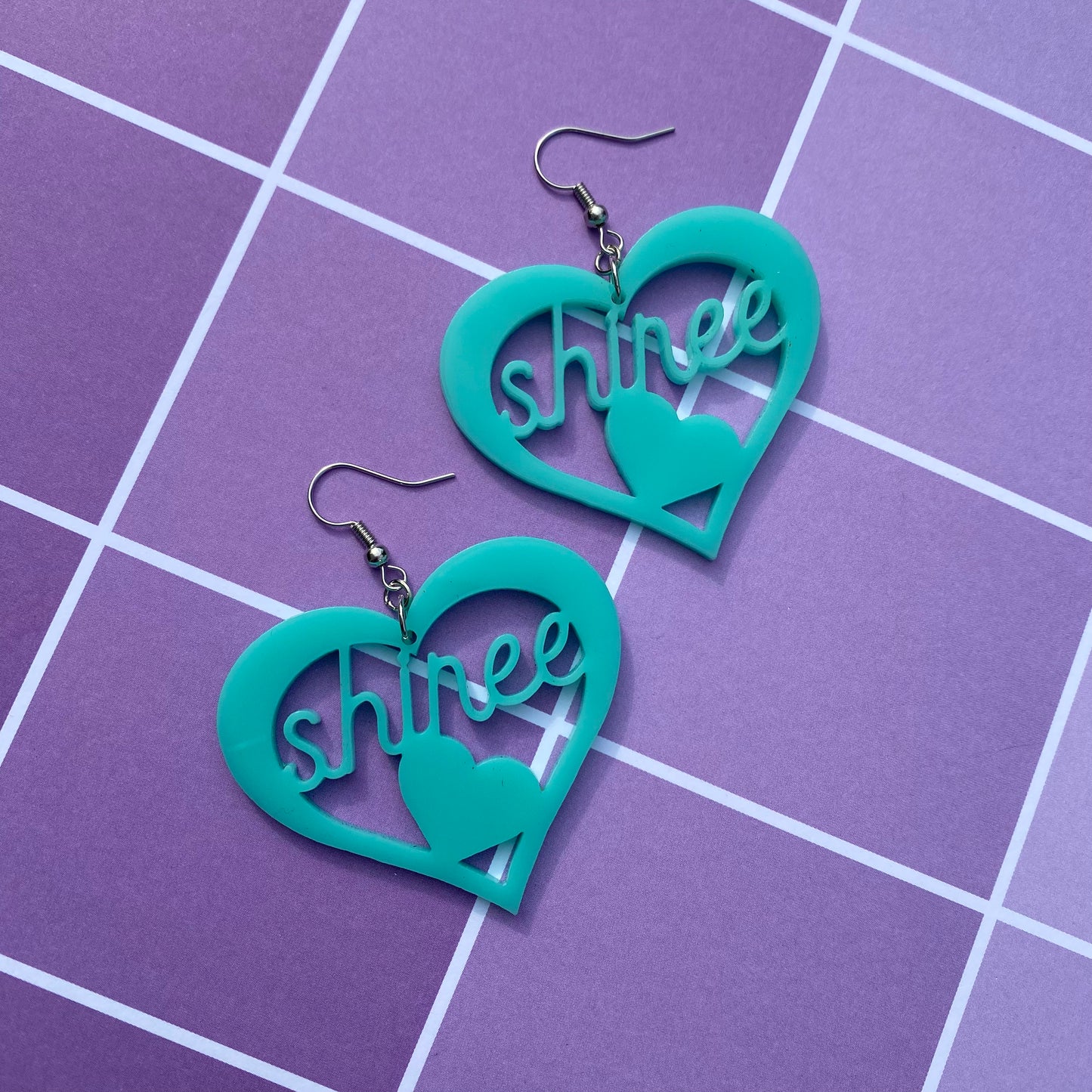 SHINee Teal Heart Acrylic Earrings