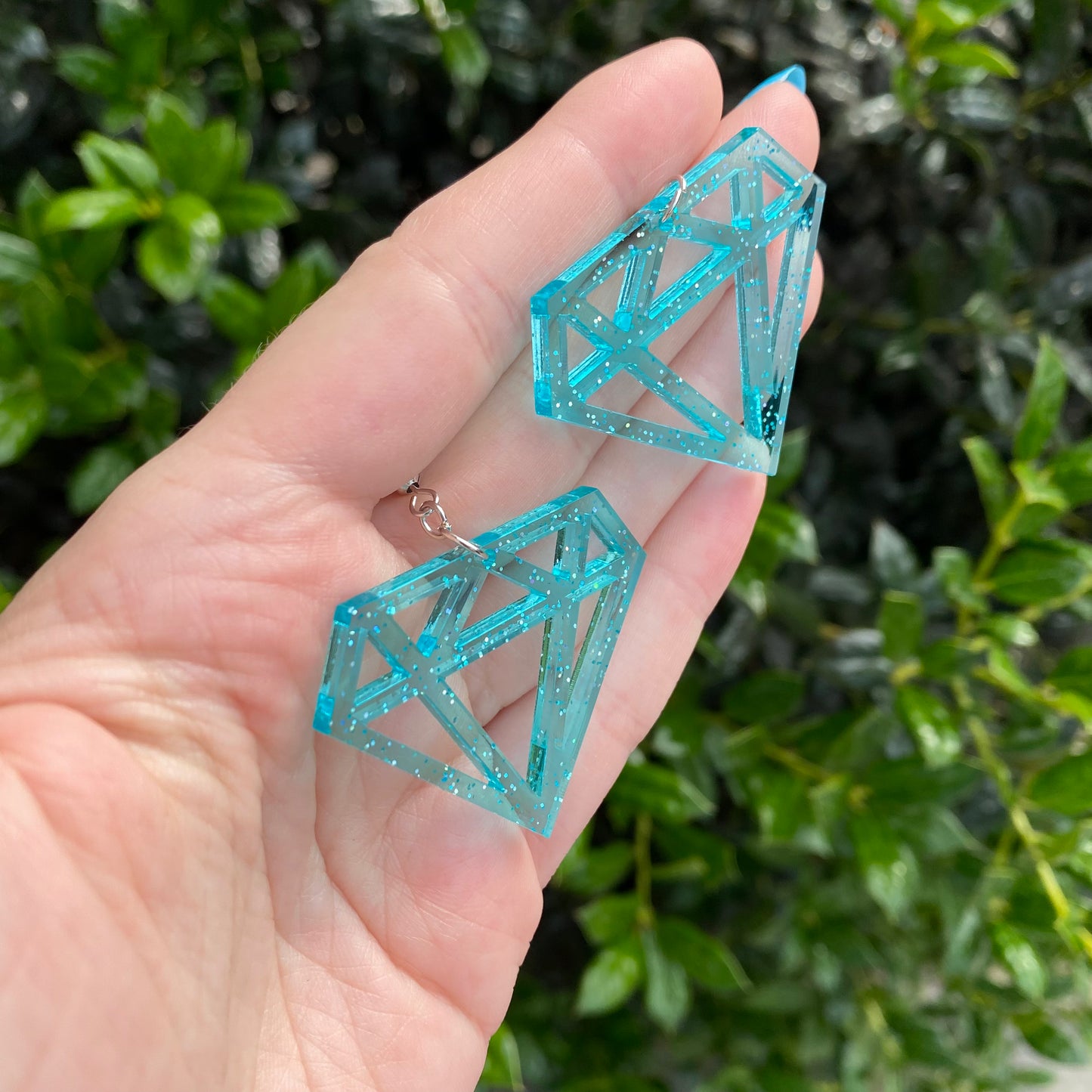 Teal Glitter Diamond Acrylic Earrings