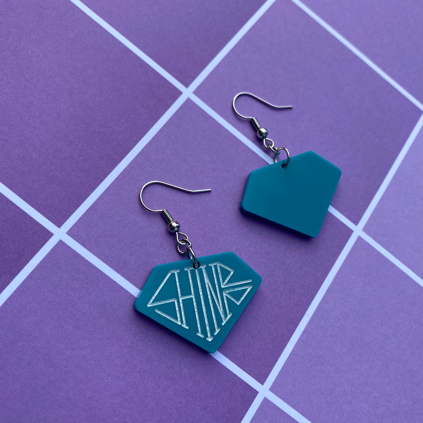SHINee Teal Diamond Acrylic Earrings