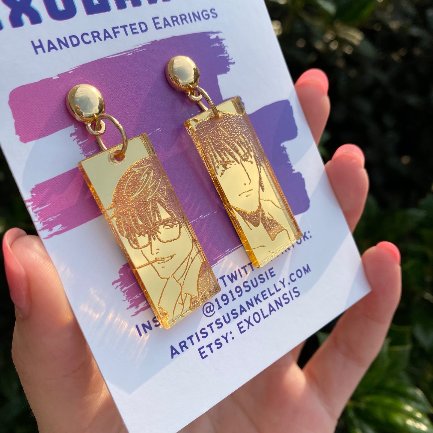 Trigun Original and TriStamp Wolfwood Gold Mirror Earrings