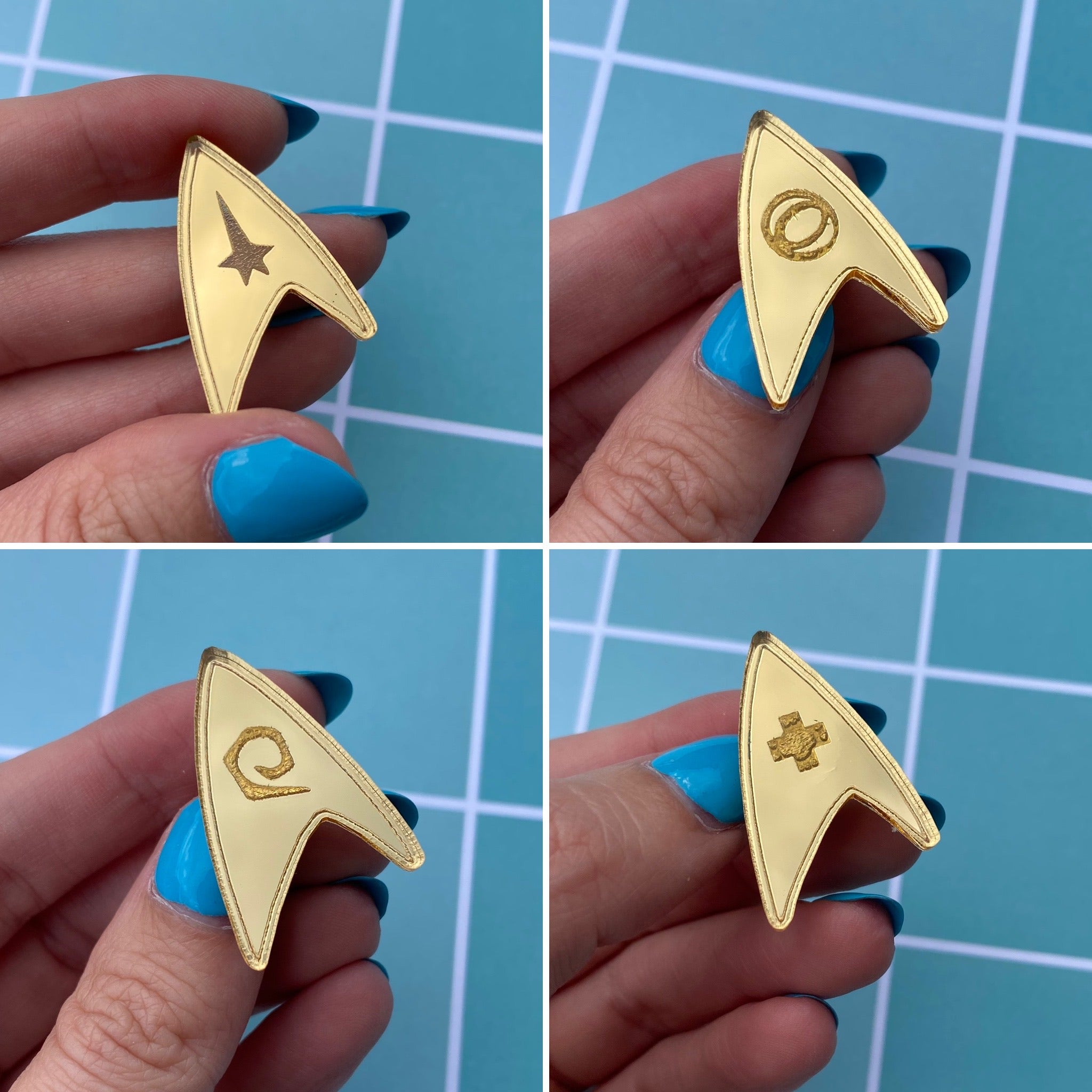 Star Trek Com Badge - Laser Cut Mirrored Acrylic TNG Era Pinback Commu –  LicketyCut