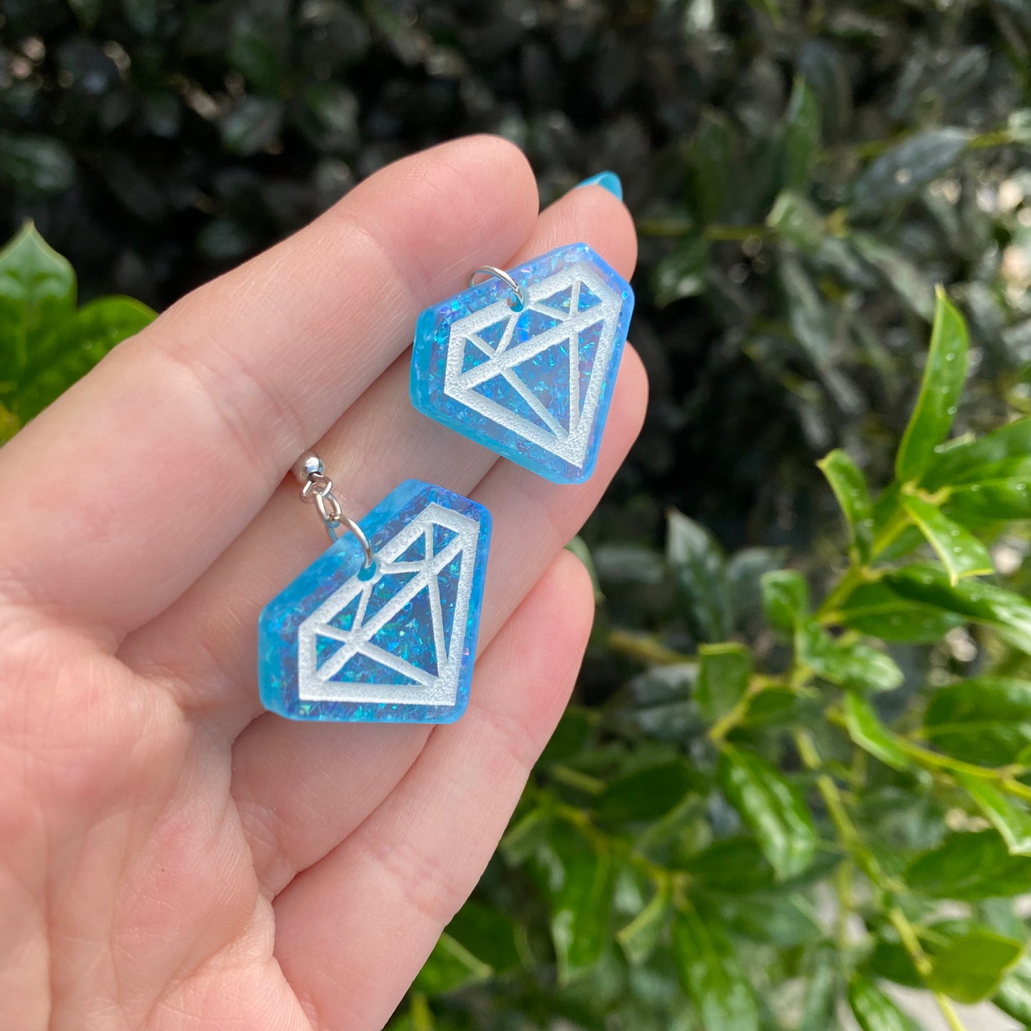 Blue Glitter Diamond Acrylic Earrings