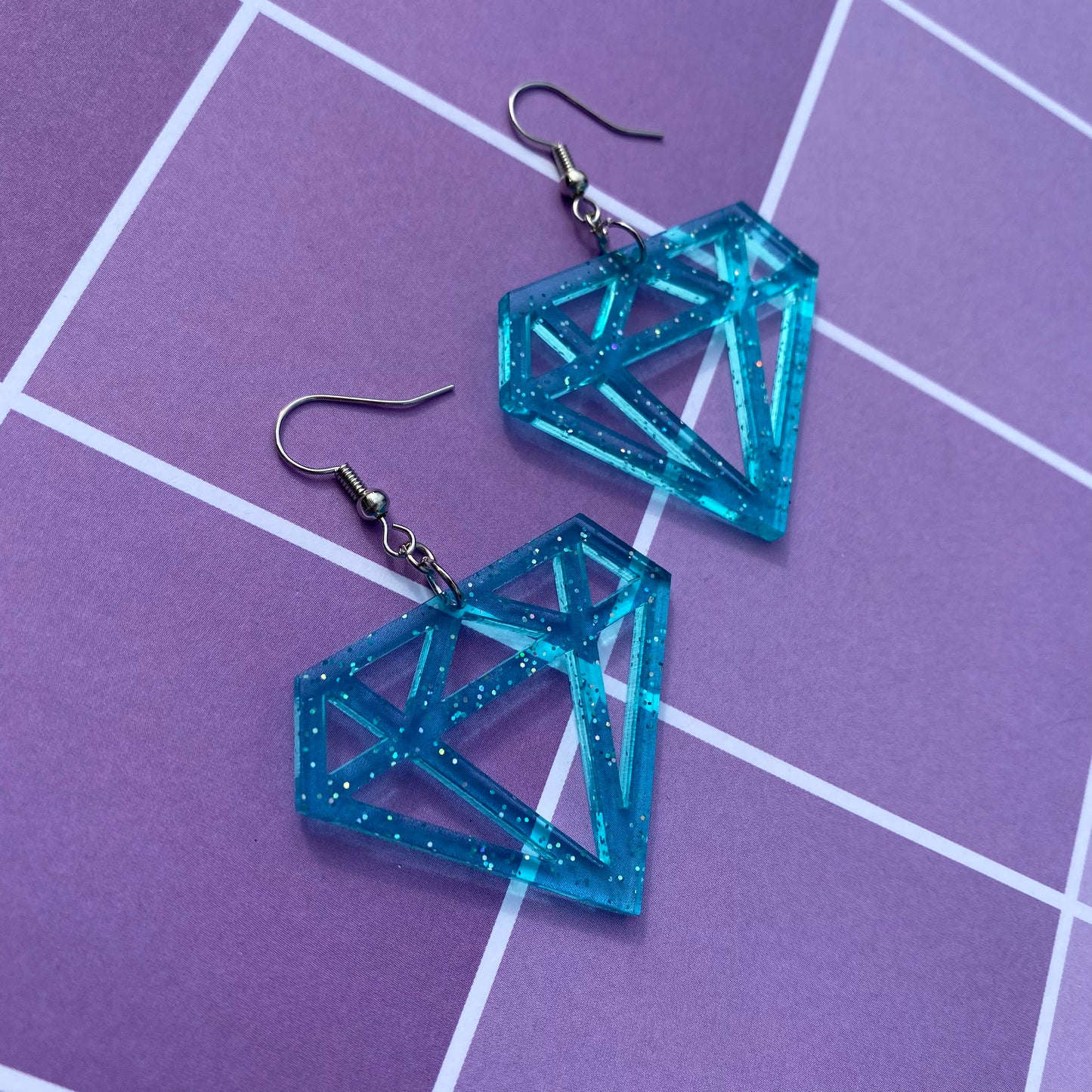 Teal Glitter Diamond Acrylic Earrings