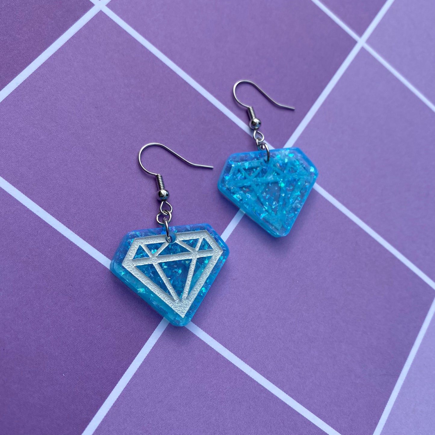 Blue Glitter Diamond Acrylic Earrings