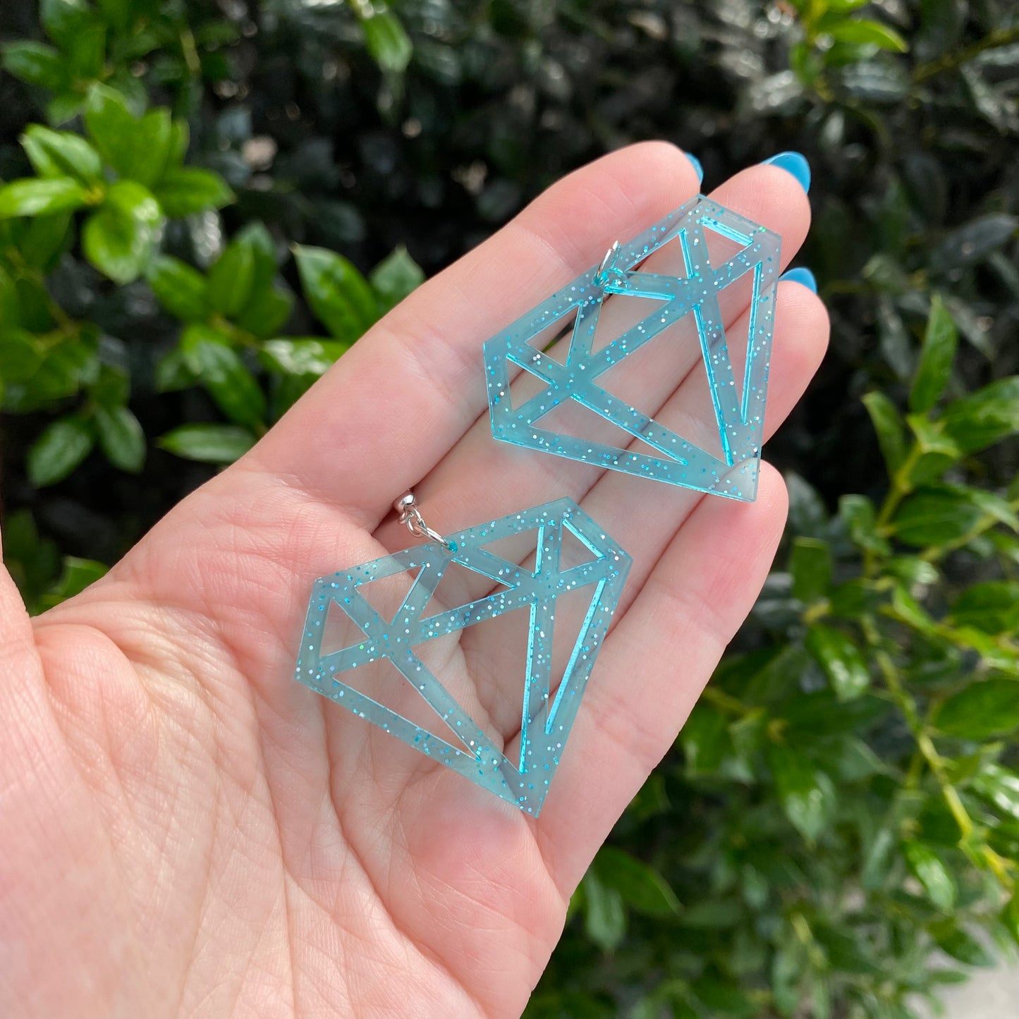 Teal Glitter Diamond Acrylic Earrings