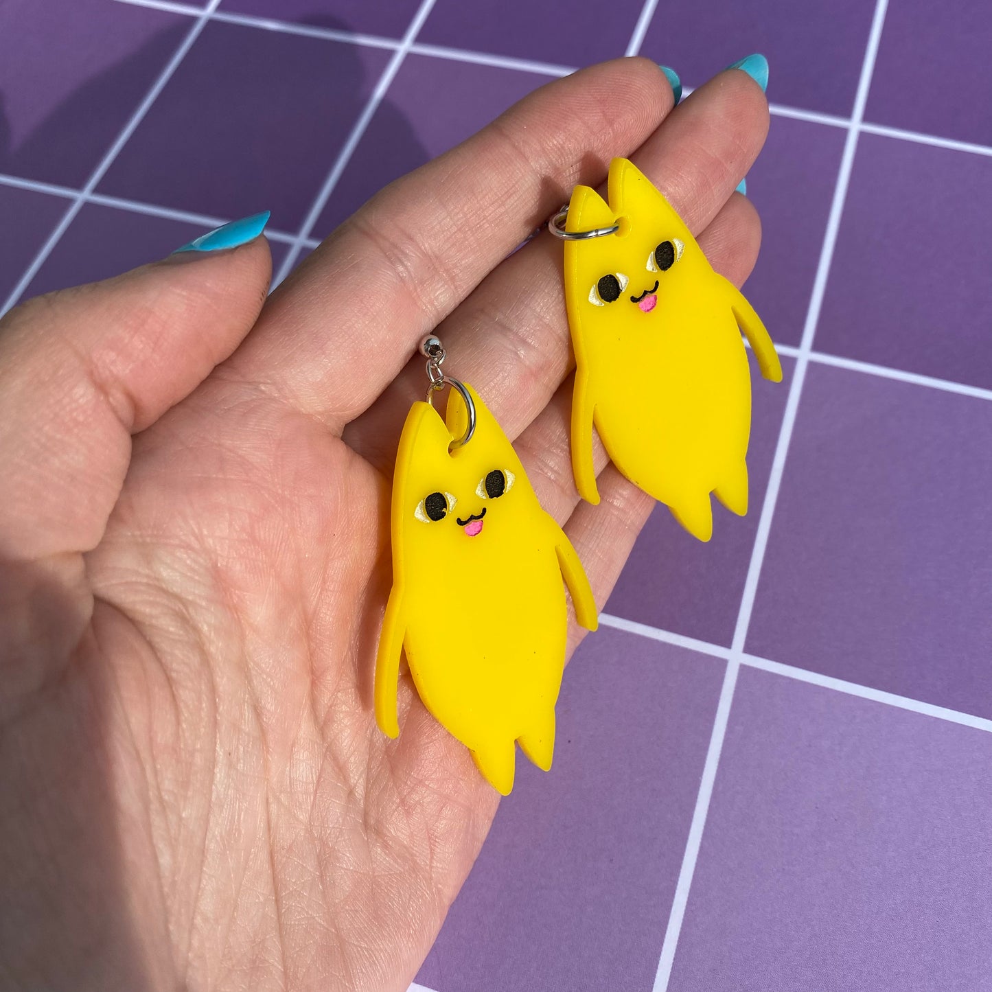 Yellow Cat Father Acrylic Earrings