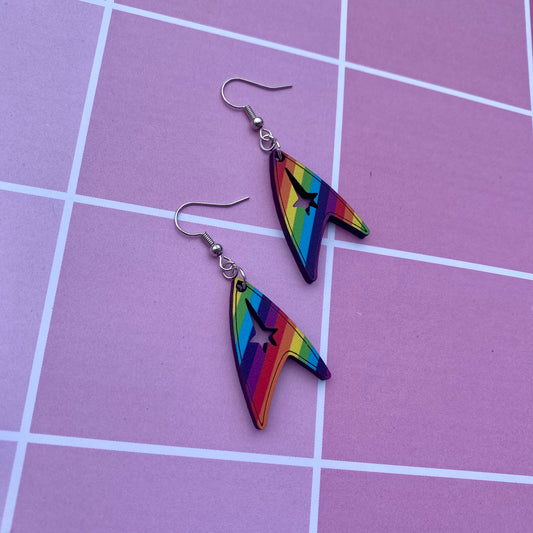 Rainbow Command Pride Wood Earrings