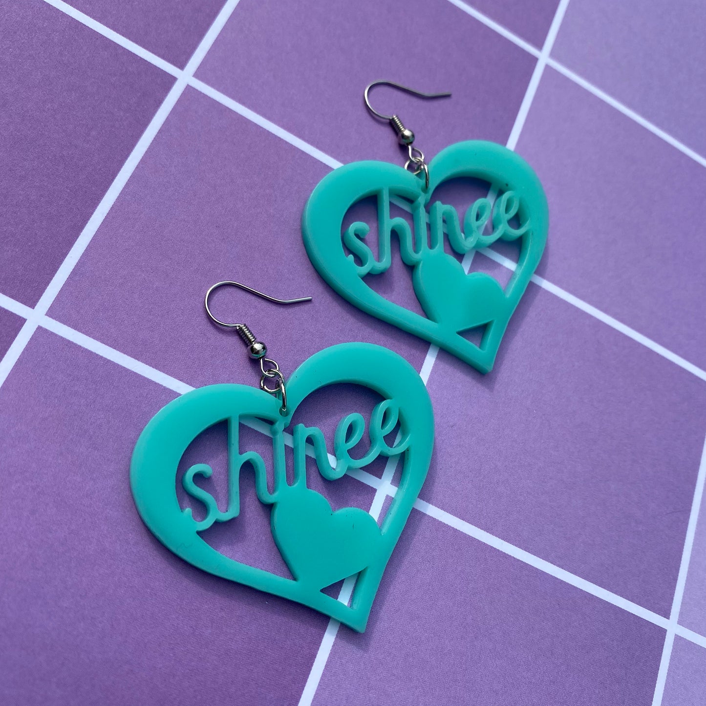 SHINee Teal Heart Acrylic Earrings