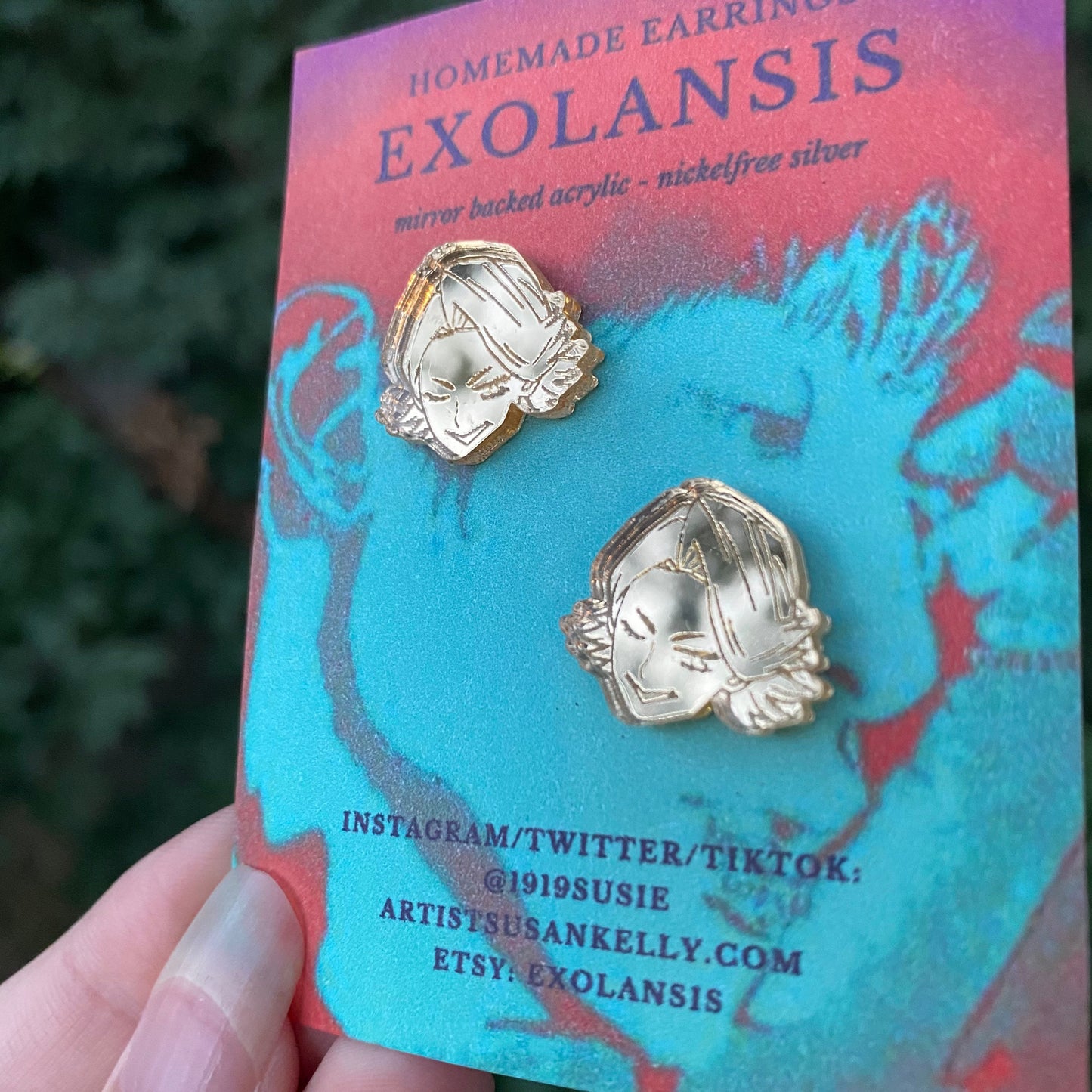 MHA Aoyama Inspired Gold Mirror Backed Earrings