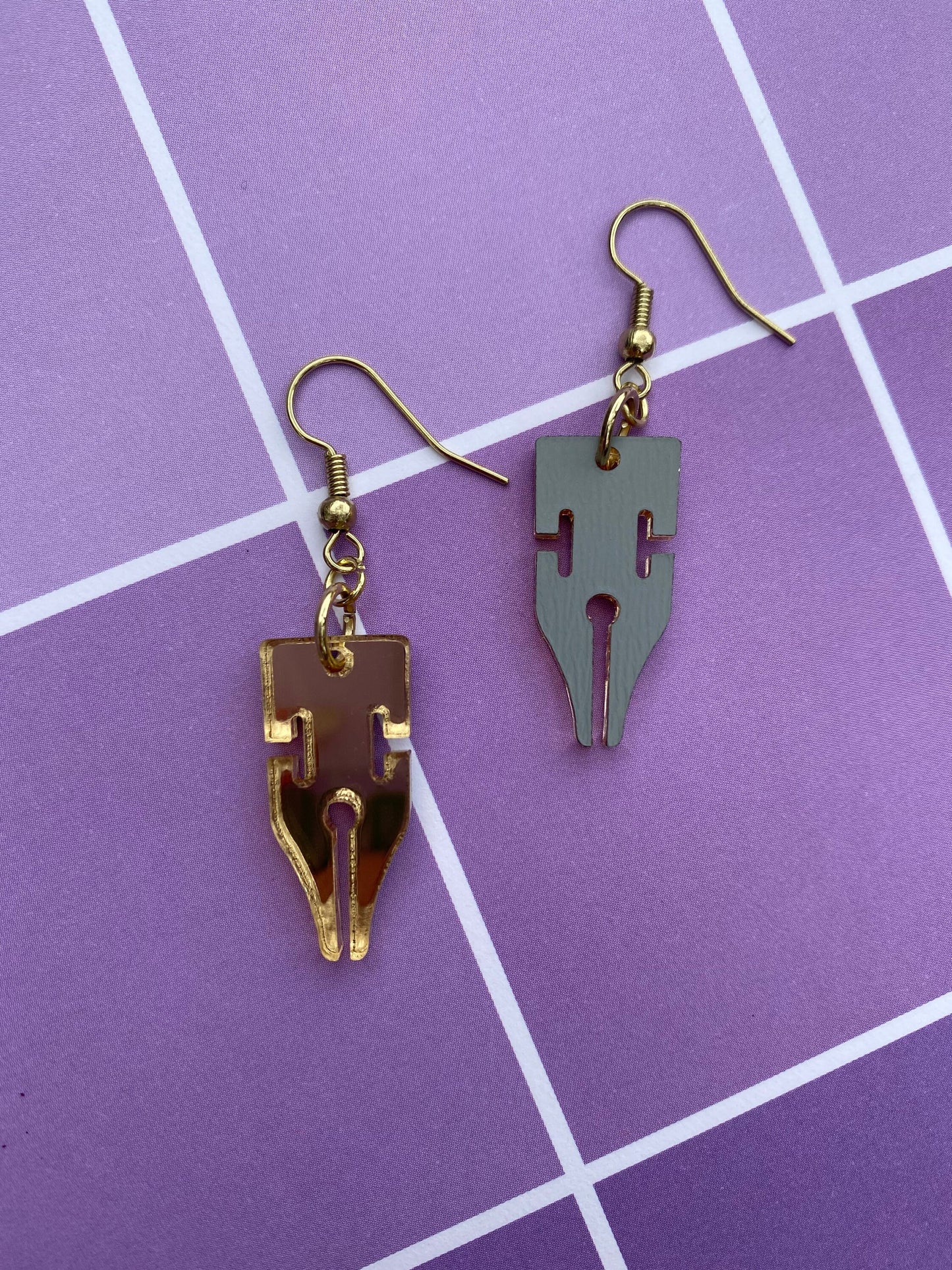 Golden Pen Mirrored Earrings