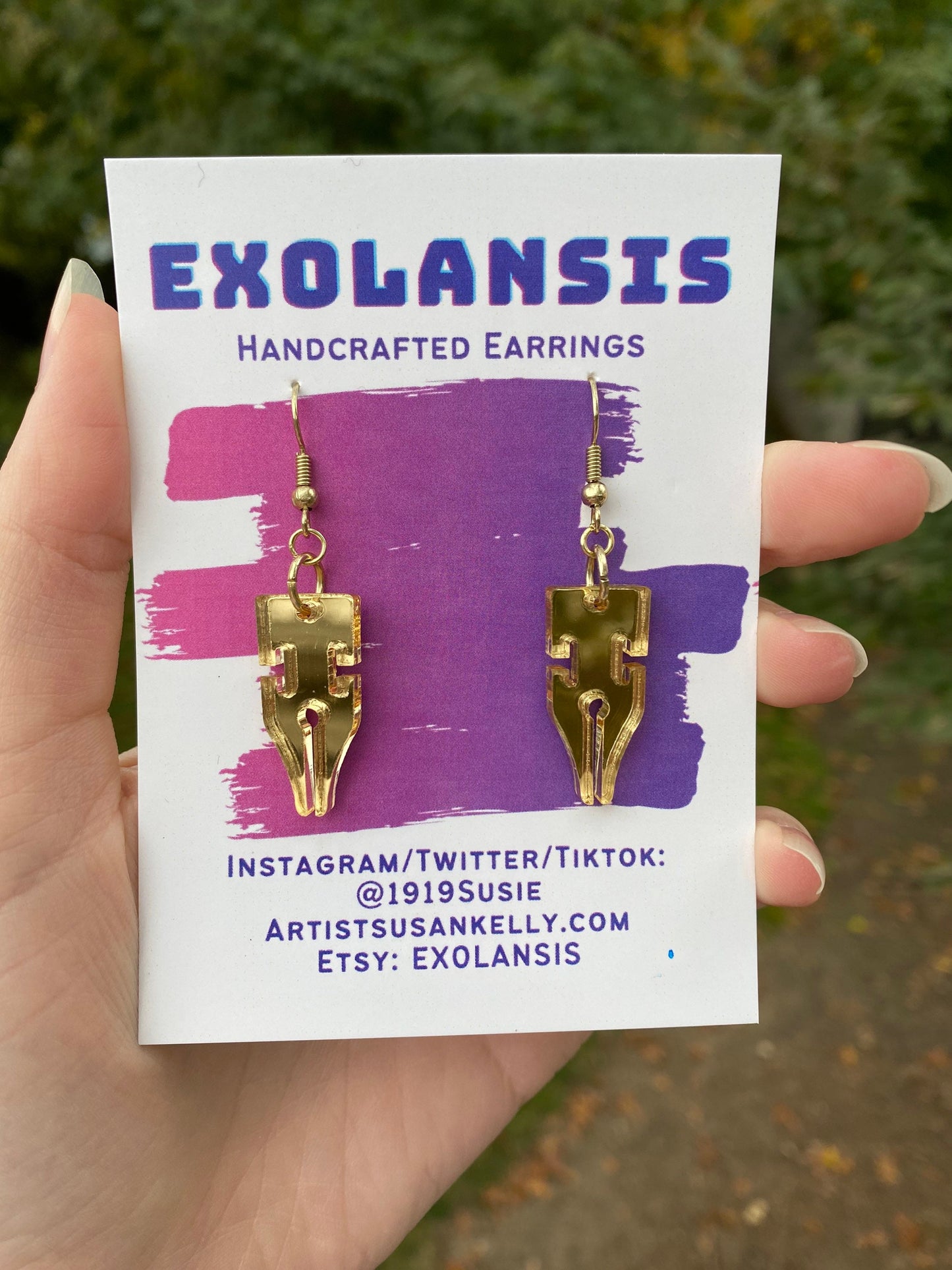 Golden Pen Mirrored Earrings
