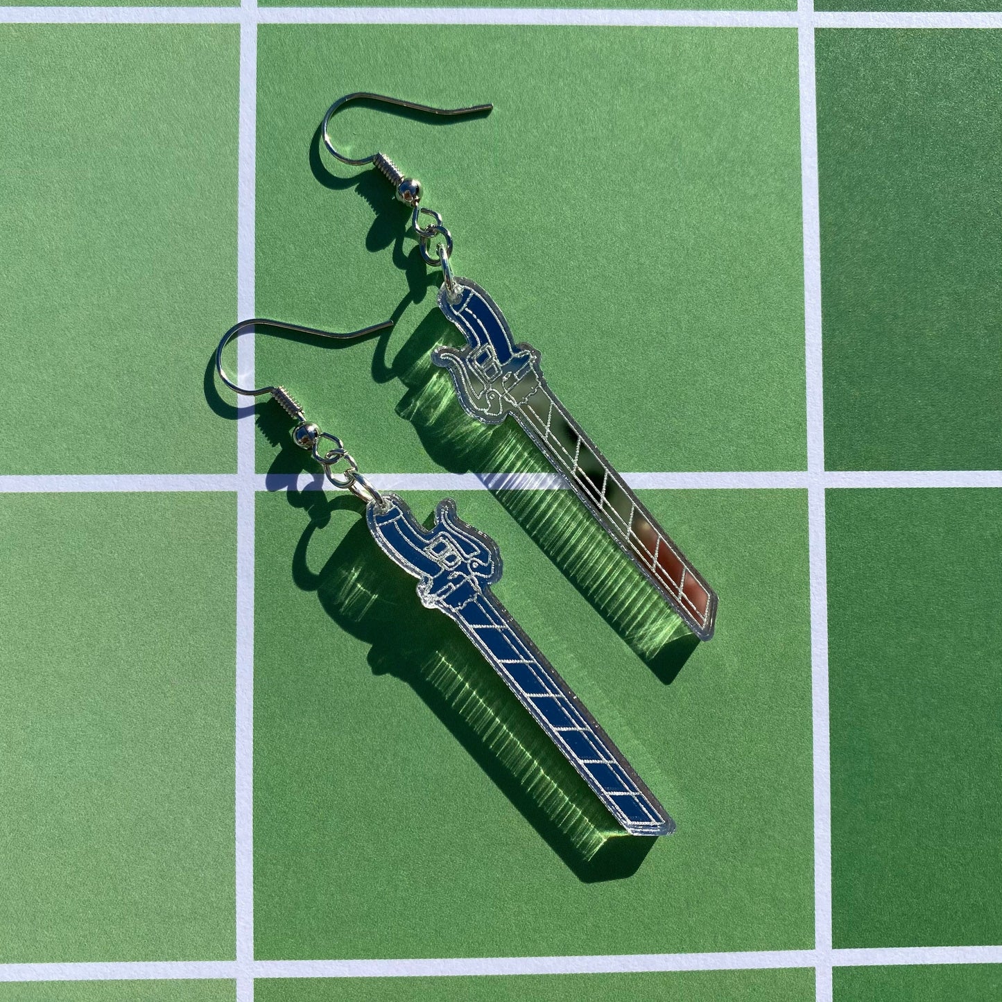 AOT Silver Blade Mirror Backed Acrylic Earrings