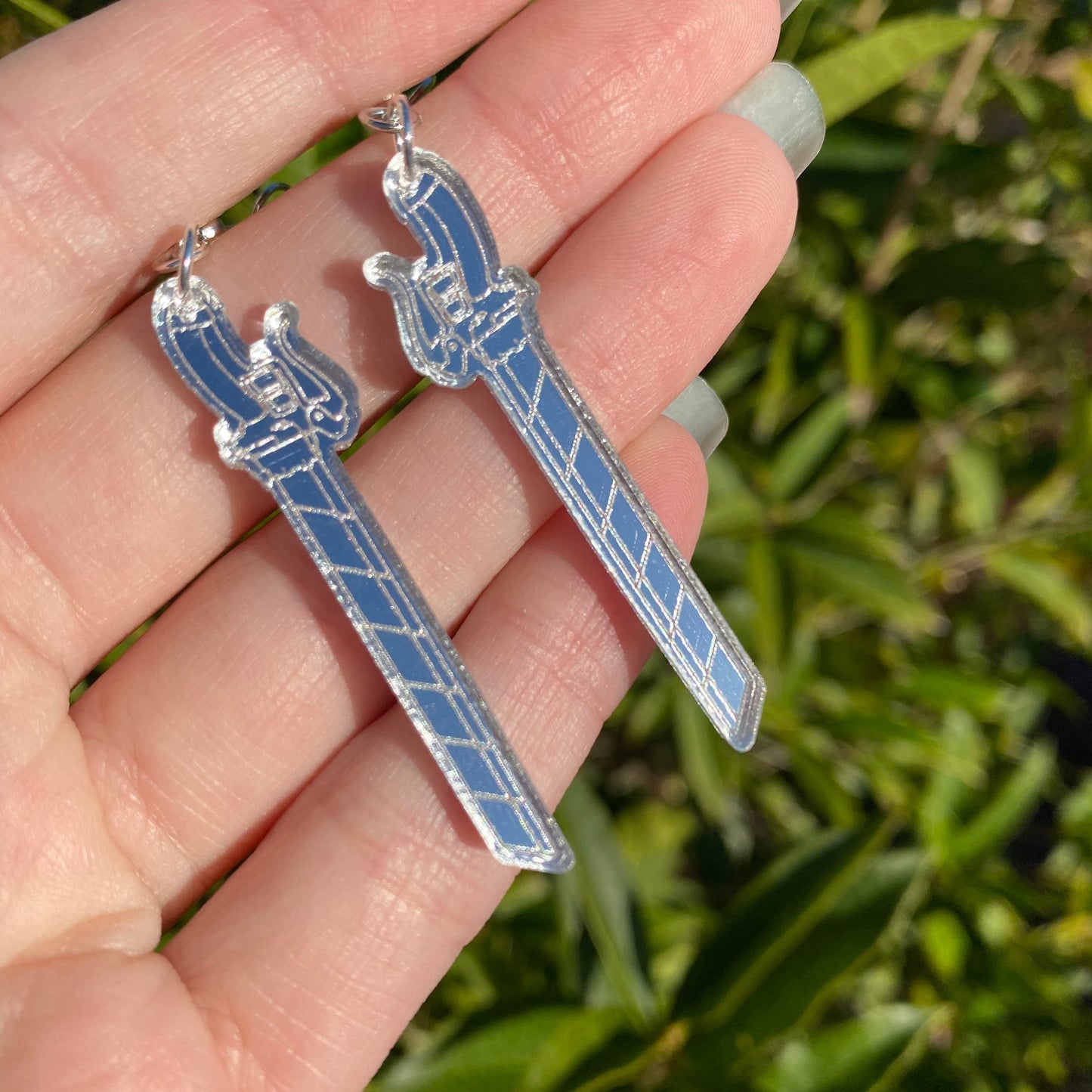 AOT Silver Blade Mirror Backed Acrylic Earrings