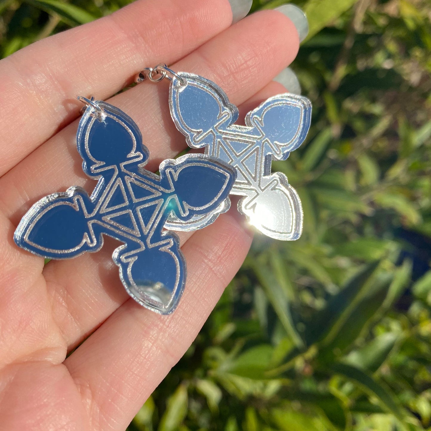 Silver Cross Mirror Backed Earrings