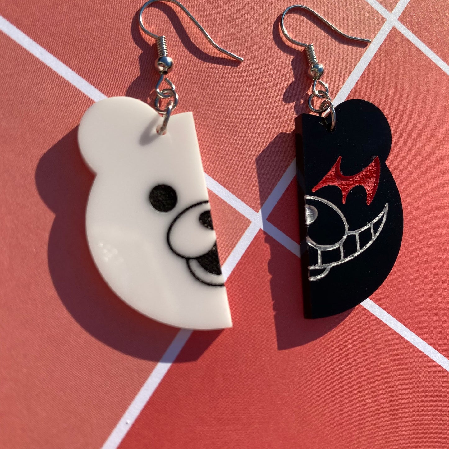 Danganronpa Monokuma Inspired Split Acrylic Earrings