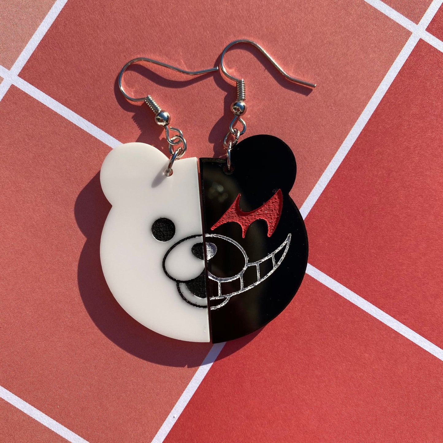 Danganronpa Monokuma Inspired Split Acrylic Earrings